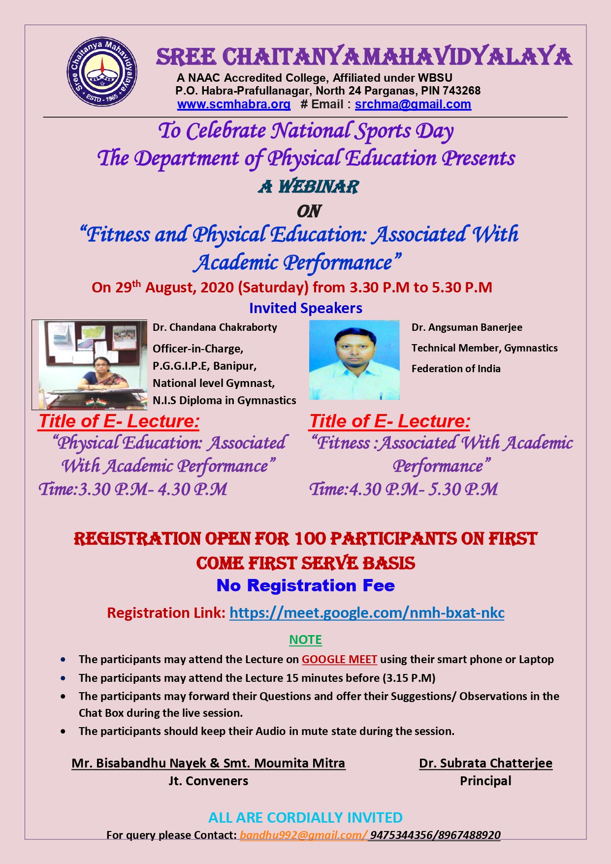 Webinar on National Sports Day, Organized By Department of Physical Education, 29-08-2020